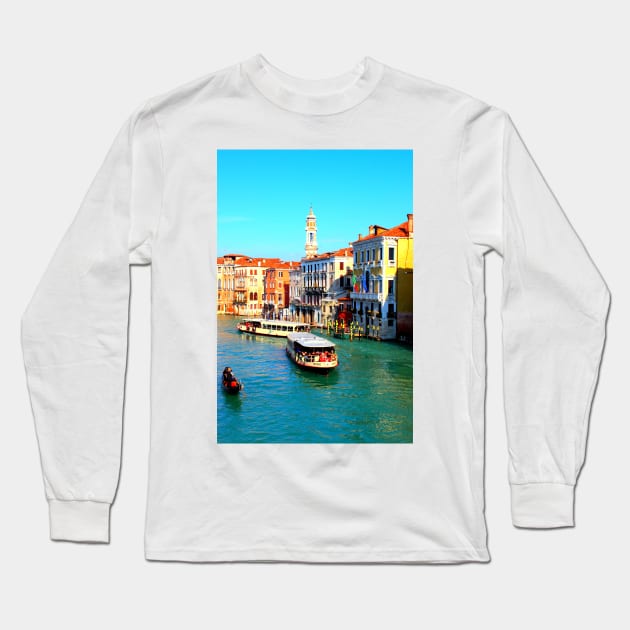 Grand Canal with Vaporettos and a Gondola Long Sleeve T-Shirt by KristinaDrozd